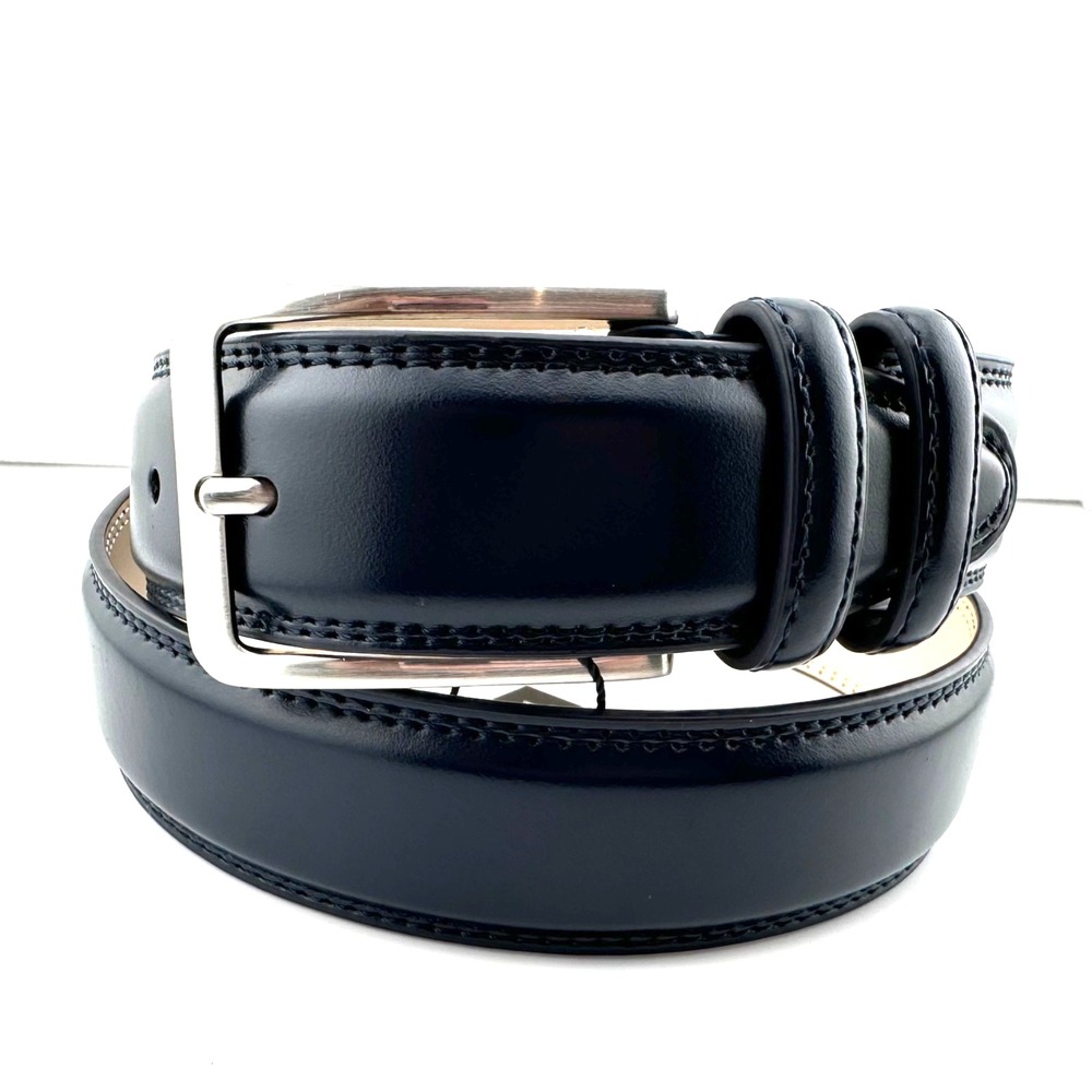 NEW PX Clothing Dark Navy Blue Leather Belt Stainless Steel Buckle Men's Size 30